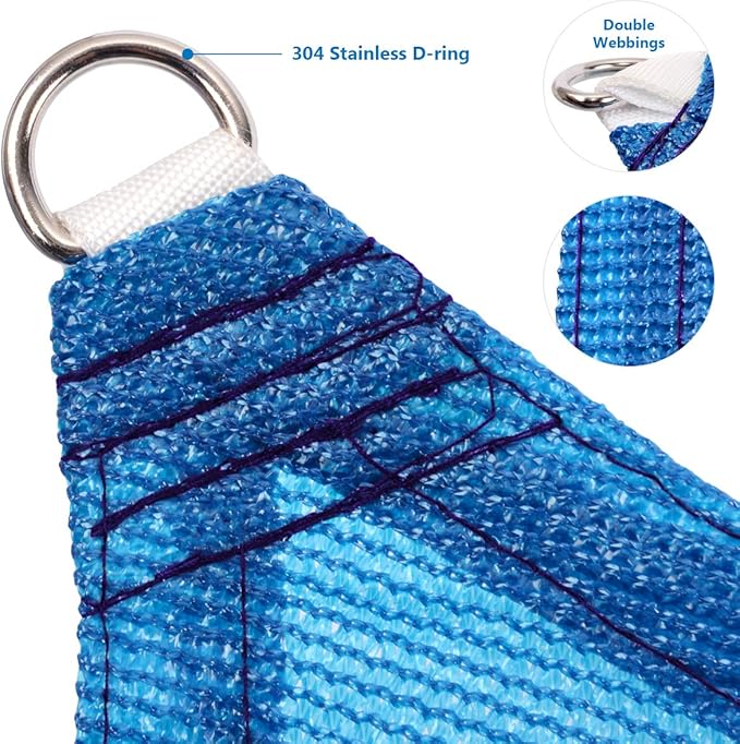 Eden's Decor Straight Flat-Edged Sun Shade Sail Rectangular 10' x 20' Blue - Image 2