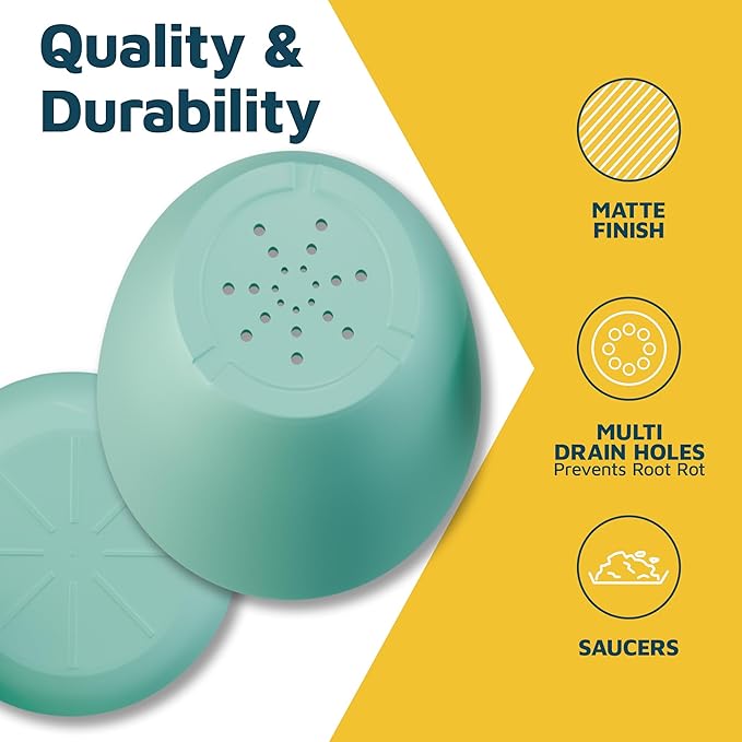 Aqua Plant Pots with Drainage Holes & Saucers 15 Pack, Indoor & Outdoor - Image 7