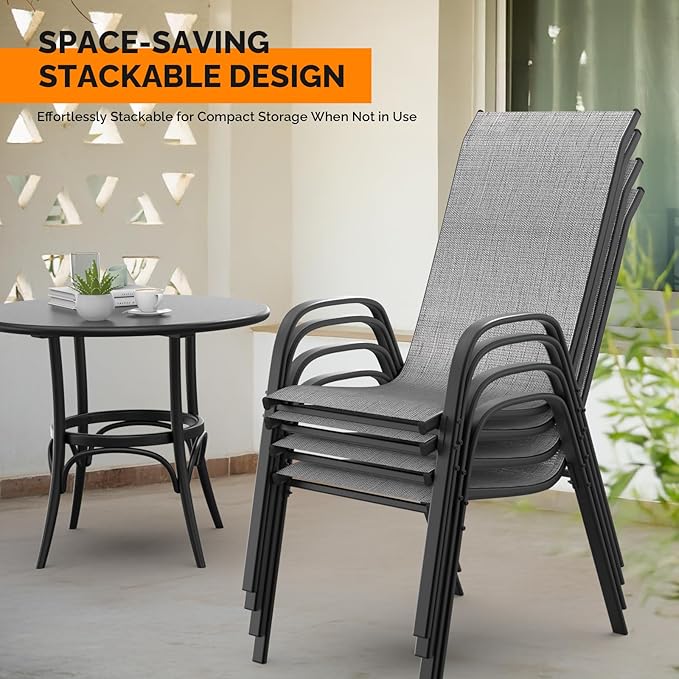 VINGLI Patio Chairs Set of 2 – Stackable Outdoor Dining Chairs - Image 4