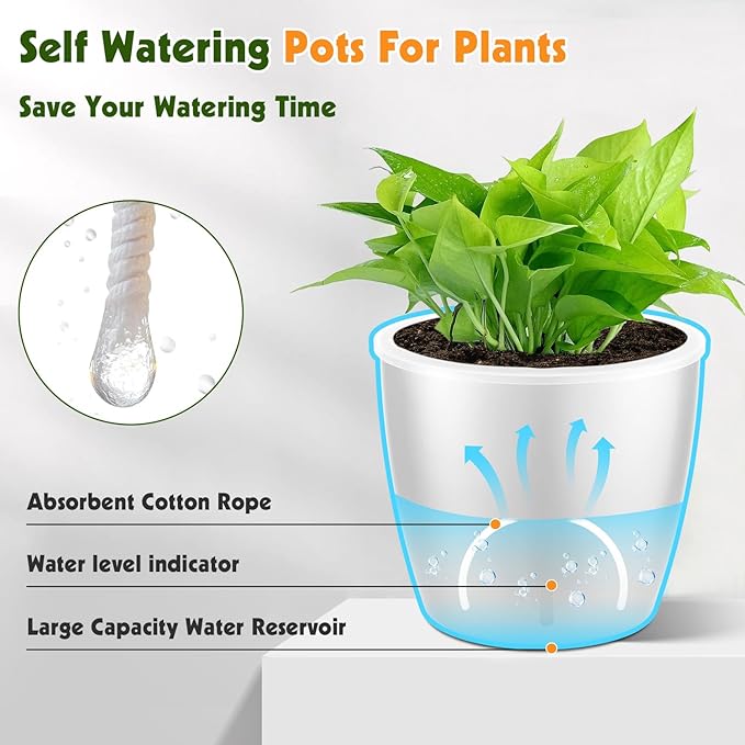 8-Pack 5 Inch Self Watering Pots, Indoor Planter - Image 5
