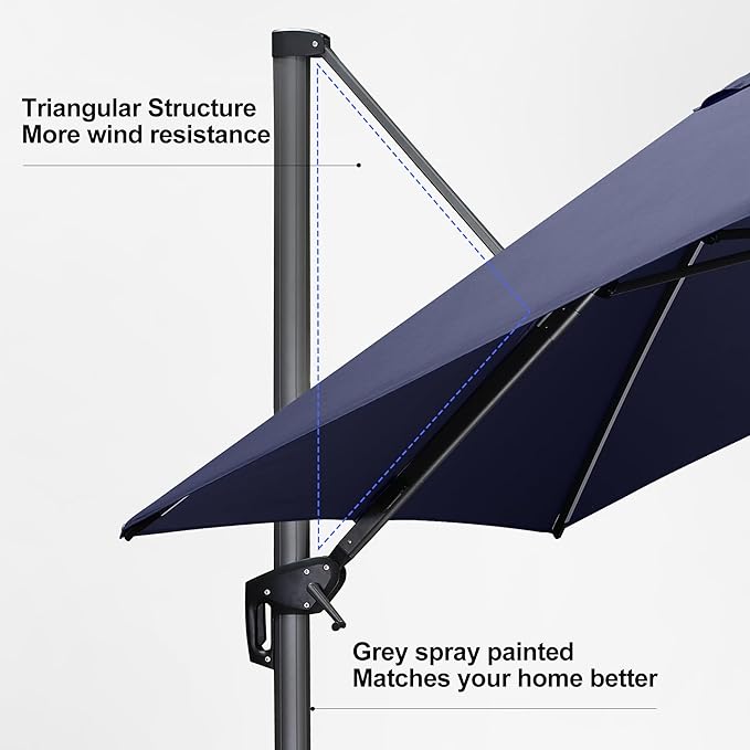 PURPLE LEAF 10 Feet Patio Umbrella Solar Powered LED Square Outdoor Cantilever - Image 8