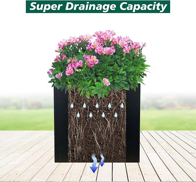 Galvanized Steel Planter Box Black Metal Planter 24Inch Large Square Indoor - Image 5