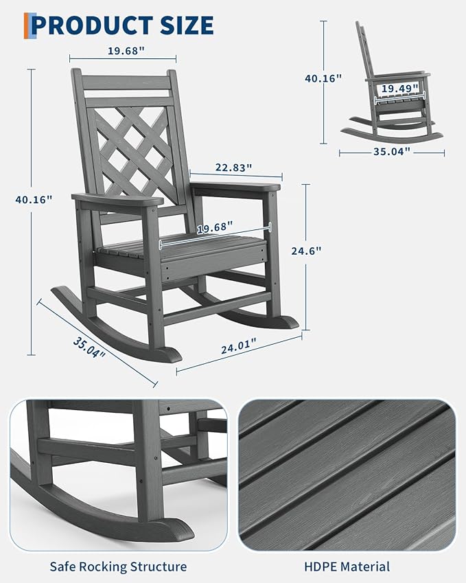 GarveeLife Outdoor Rocking Chair Set of 4, HDPE Weather Resistant Patio Rocking - Image 2