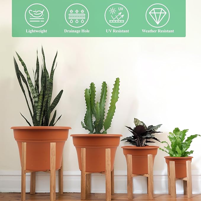 13 Inch Plastic-Flower-Pot-for-Indoor-Plants, 4 Pack Large Outdoor Planter Pot - Image 3