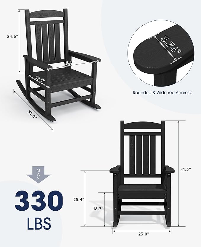 KINGYES Outdoor Rocking Chair Set of 2, High Density Polyethylene Patio Rocking - Image 2