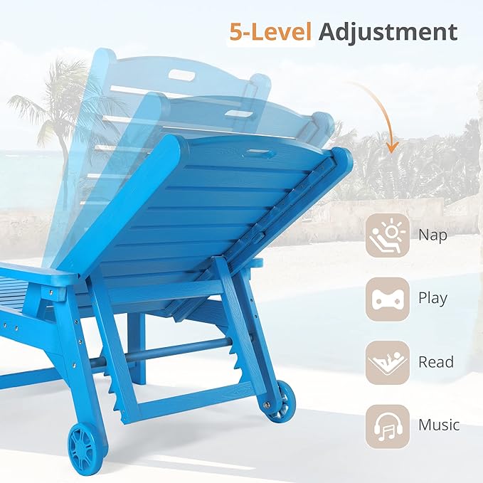LUE BONA Outdoor Chaise Lounge Chairs Set of 2, 5 Positions Adjustable Lounge - Image 6