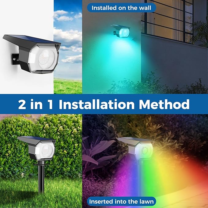 Peasur 2 Pack Solar Spot Lights Outdoor Color Changing, 7 Modes Halloween RGB - Image 4