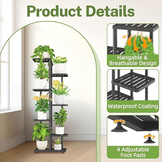 iDavosic.ly Plant Stand with Grow Light Indoor Outdoor, 6-Tier Tall Metal - Image 2