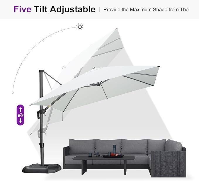 PURPLE LEAF 10 Feet Patio Umbrella Outdoor Cantilever Square Umbrella Aluminum - Image 6