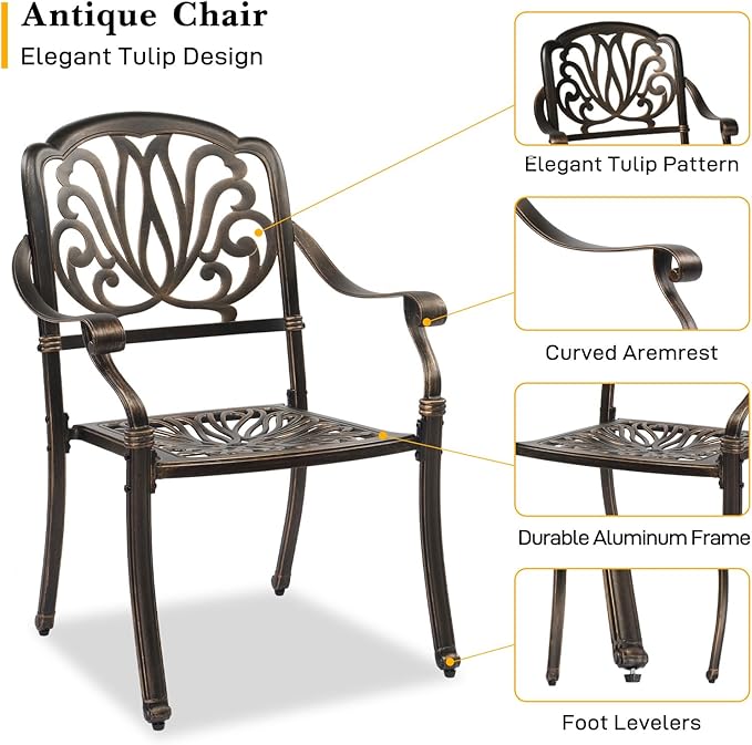 VINGLI 5 Pieces Outdoor Patio Dining Set, Cast Aluminium Patio Furniture Set - Image 7