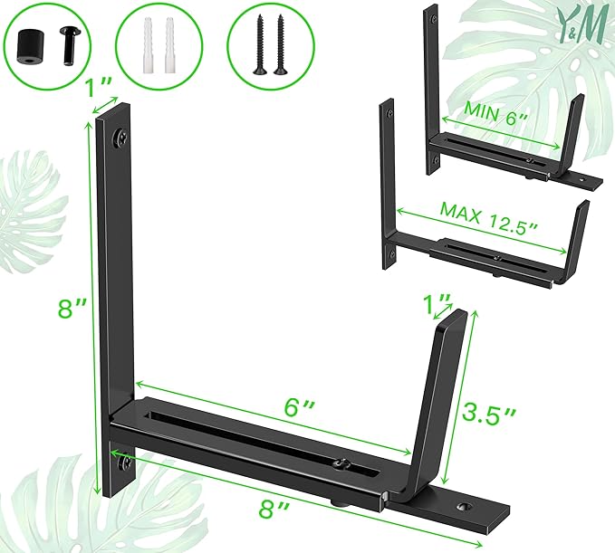 Y&M 2 Pack Adjustable Planter Box Brackets, Universal Window Box Brackets - Image 3