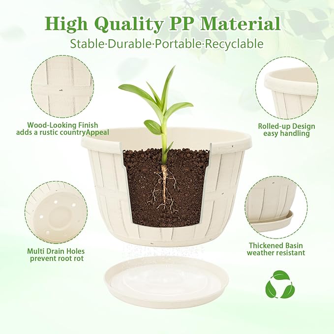 Quarut 14 Inch Plastic-Flower-Pot-for-Indoor-Plants, 4 Pack Large Outdoor - Image 2
