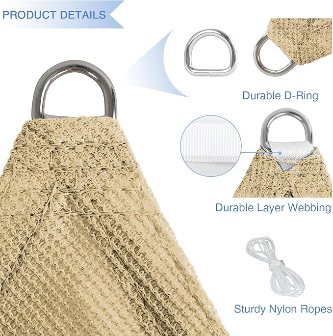 E&K Sunrise 24' x 24' x 24' Sun Shade Sail Triangle Canopy Shade Cover UV Block - Image 4
