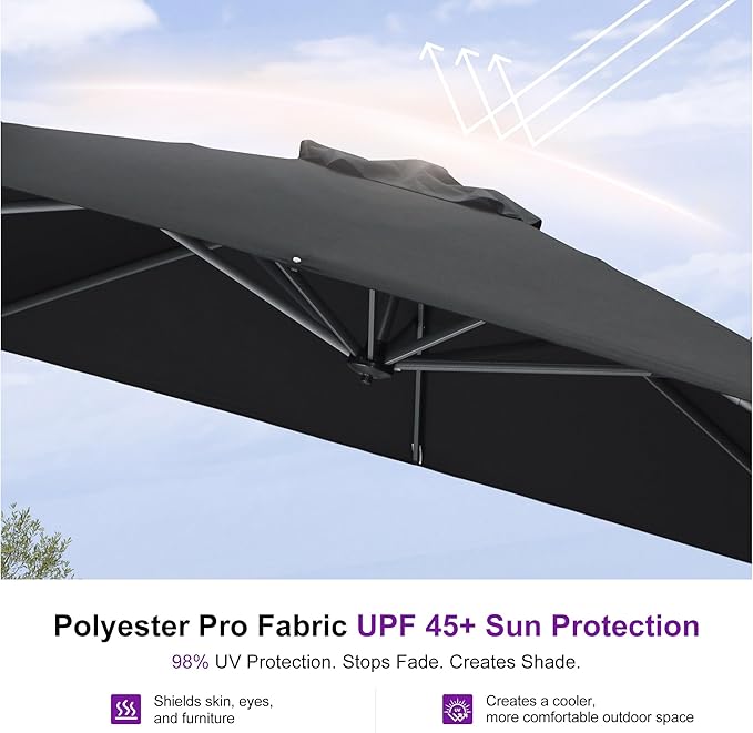PURPLE LEAF 8 Feet Patio Umbrella Outdoor Cantilever Square Umbrella Aluminum - Image 5