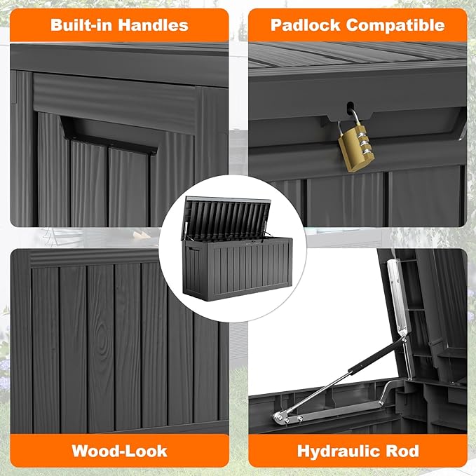 90 Gallon Resin Deck Box, Lockable Patio Outdoor Storage Box - Image 3