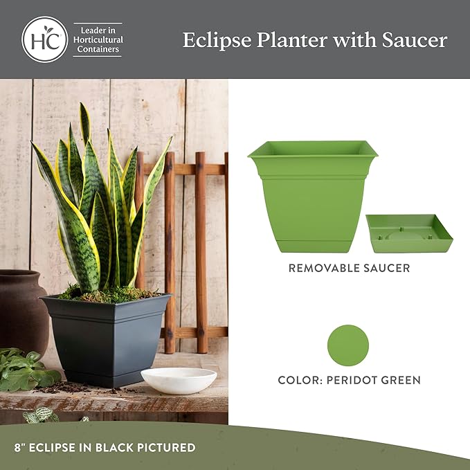 The HC Companies 6 Inch Eclipse Square Planter Pots w/Drainage Holes & Attached - Image 2