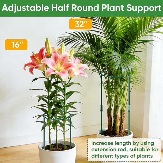 8 Pack 32 or 16 inch Adjustable Plant Support Stakes, Heavy-Duty Half Round - Image 3
