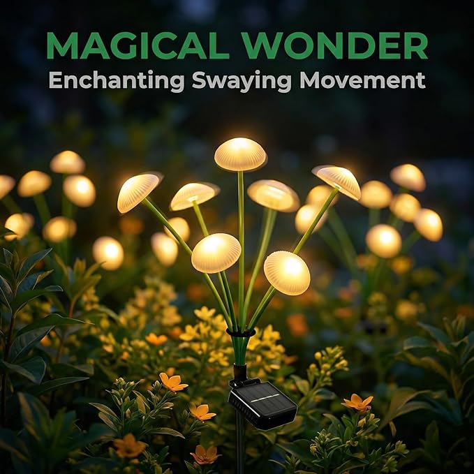 6 Pack 48LED Solar Garden Lights, 8 Lighting Modes Swaying Mushroom Lights - Image 5