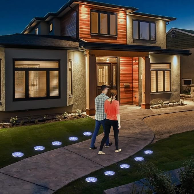 LYHOPE Solar Ground Lights Outdoor, 16 Pack 8 LED Solar Disk Lights Waterproof - Image 6