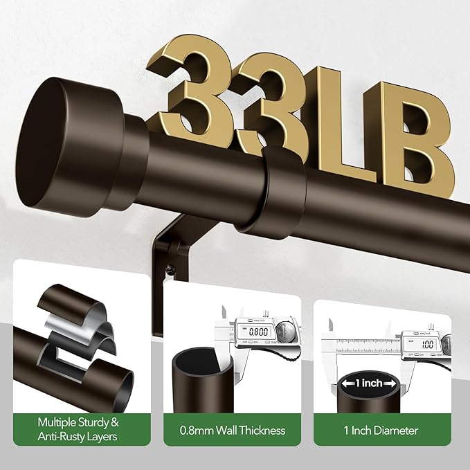 Curtain Rods for Windows 48 to 84, 1 Inch Adjustable Heavy Duty Long Window - Image 4