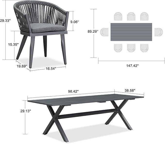 PURPLE LEAF 9 Piece Longer Outdoor Dining Set - Image 7