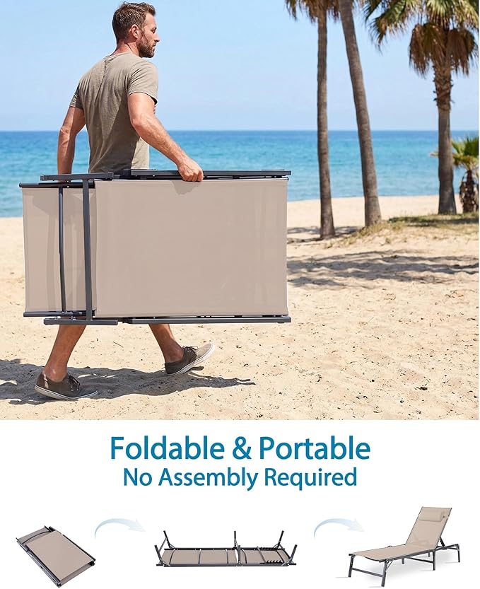 2 Pack Foldable Chaise Lounge Chair - Image 7