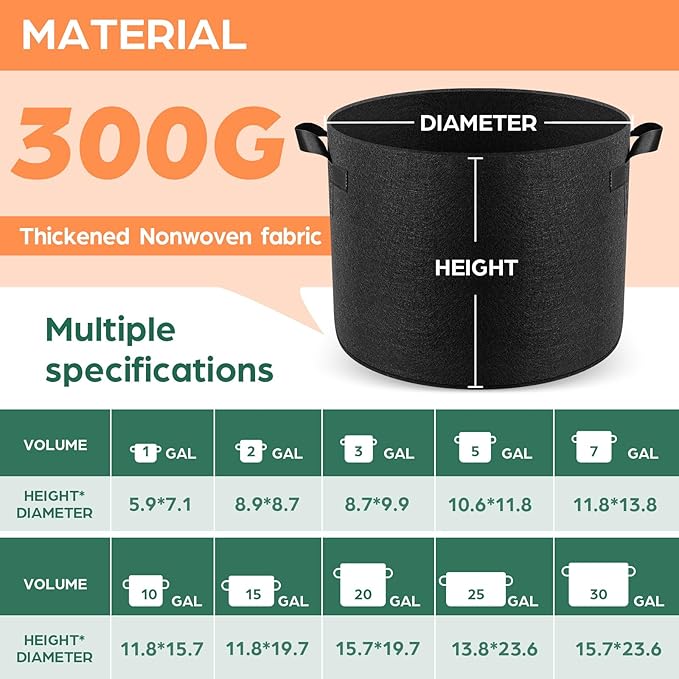 5 Pack 3 Gallon Grow Bags, Thickened Nonwoven Fabric Planter Pots - Image 2