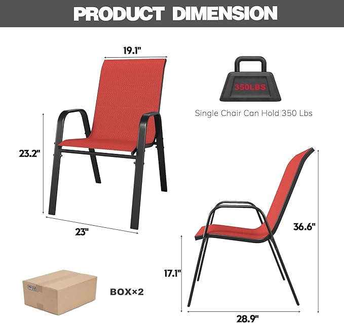 Patio Chairs Set of 6, Stackable Outdoor Dining Chairs - Image 7