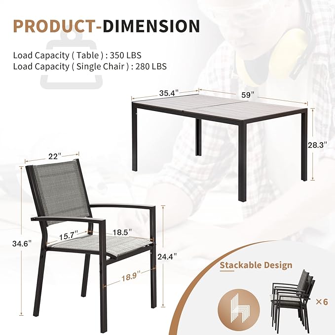 Devoko Patio Dining Set 7 Piece Outdoor Furniture - Image 3
