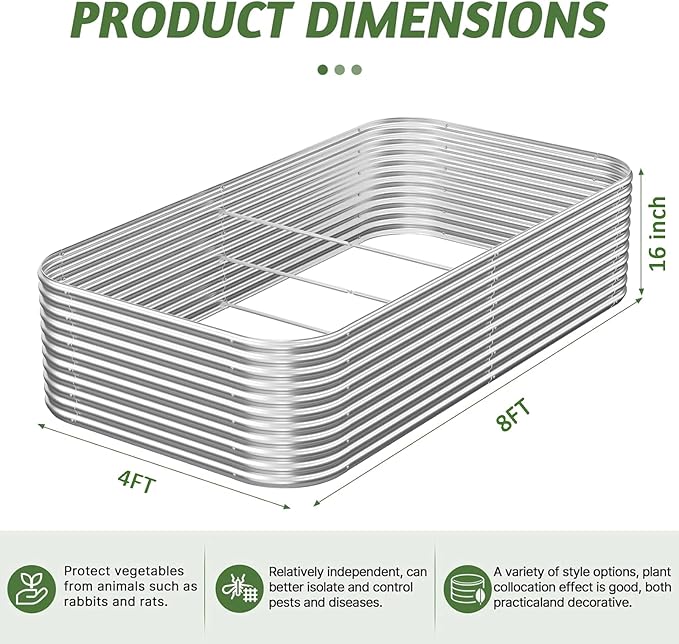 2 Pack Tall 8x4FT Corrugated Galvanized Steel Raised Garden Bed Outdoor - Image 2