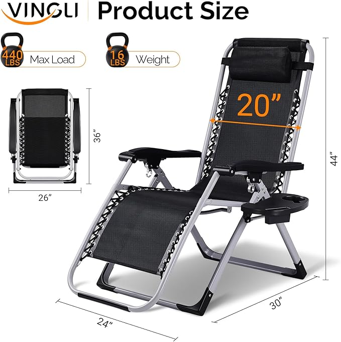 VINGLI Padded Zero Gravity Chair, Lounge Chair - Image 6