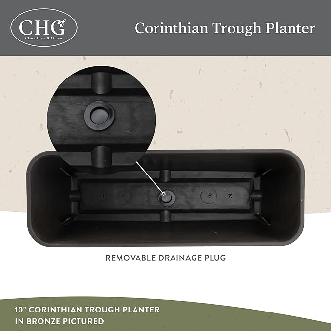 Classic Home and Garden Corinthian Trough Planter, Ivory Ash - Image 3