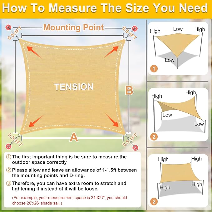 KANAGAWA Sun Shade Sail Curved 20'X26' Sand Rectangle Outdoor Shade Cover UV - Image 2