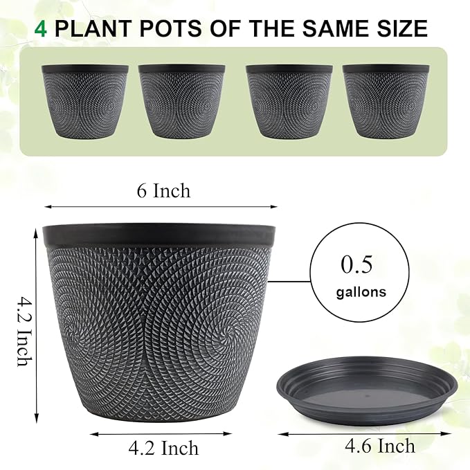 Quarut 4 Pack 6 Inch Flower Pots Planters - Image 6
