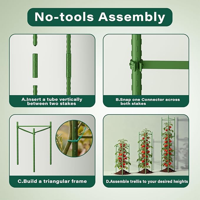 Halatool 63 Inch Tomato Cages, 4 Pack Adiustable Plant Cages Assembled Tomato - Image 6