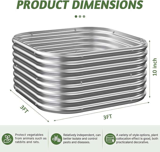 4 Pack 3x3FT Corrugated Galvanized Steel Raised Garden Bed Outdoor, Metal Above - Image 2