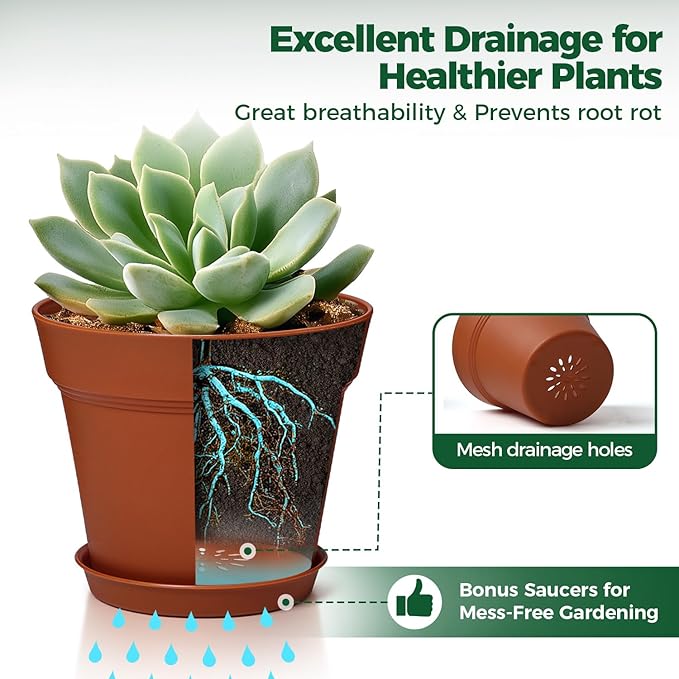 T4U 4 Inch Plant Pots 8-Pack, Small Flower Pots - Image 4