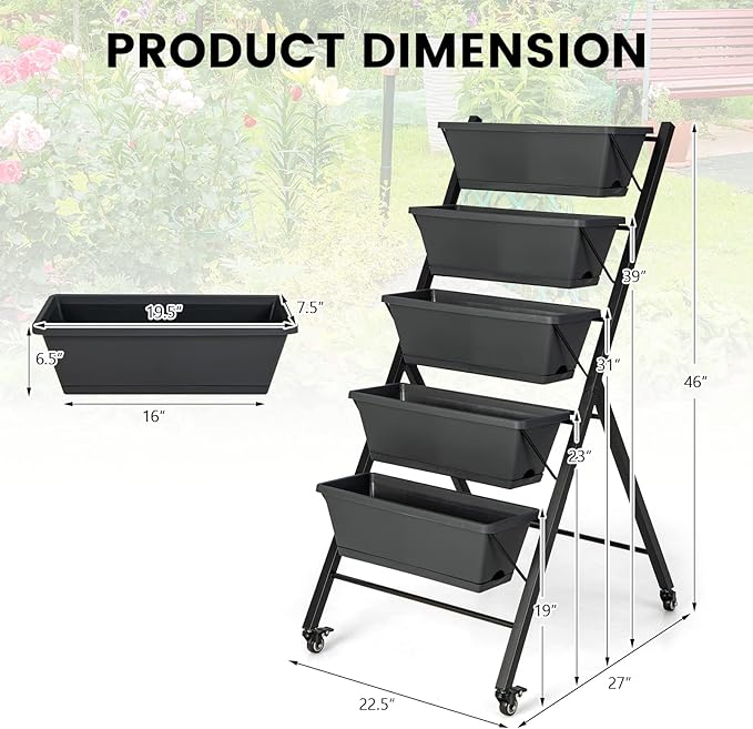 Giantex Set of 2 Vertical Raised Garden Bed on Wheels, Elevated Planter Raised - Image 7