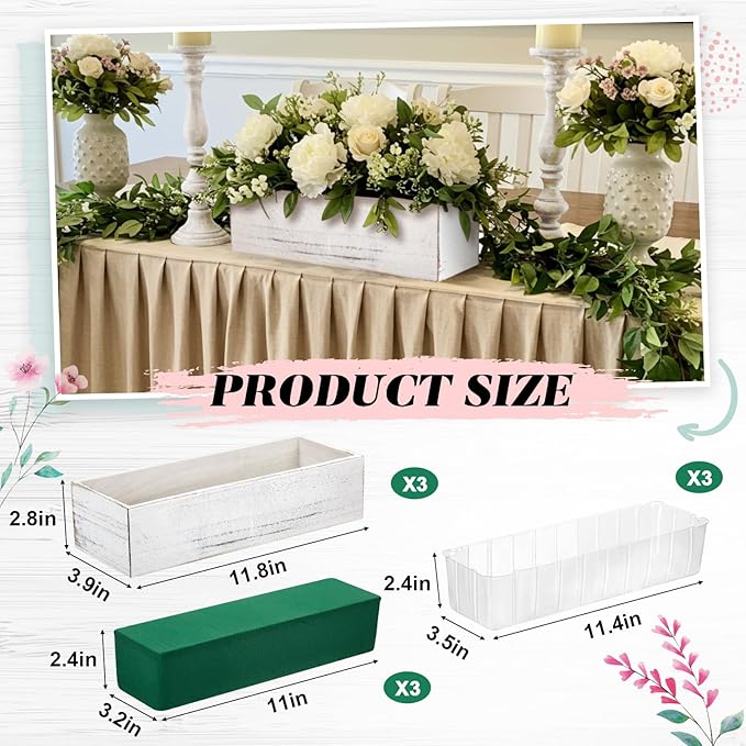 Dandat 3 Set Wood Boxes for Centerpieces 12x4 Inch Rectangle Wooden Planter Box - Image 2