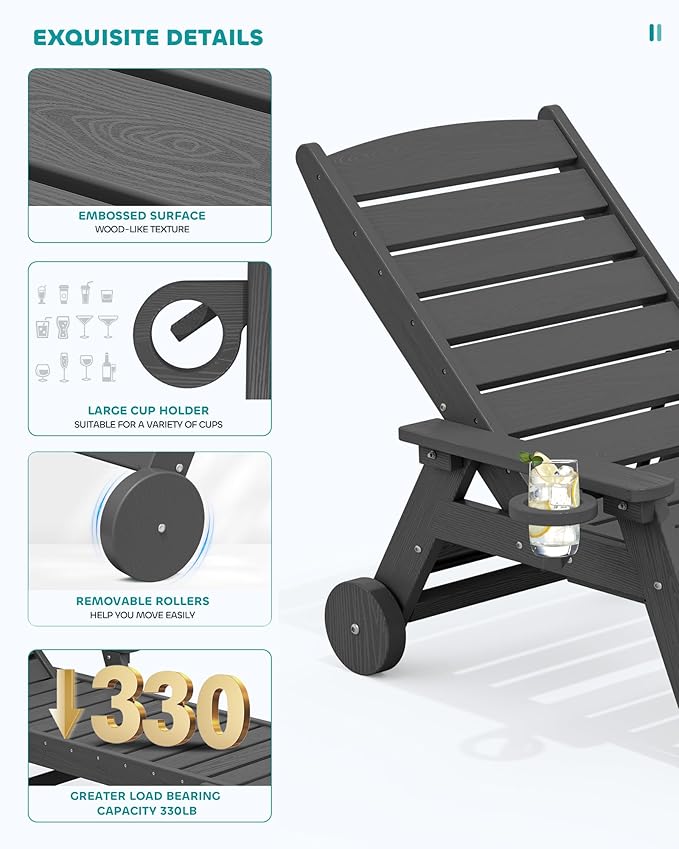 SERWALL Patio Chaise Lounge Chair Set of 4, 5 Positions Adjustable Poly Outdoor - Image 4