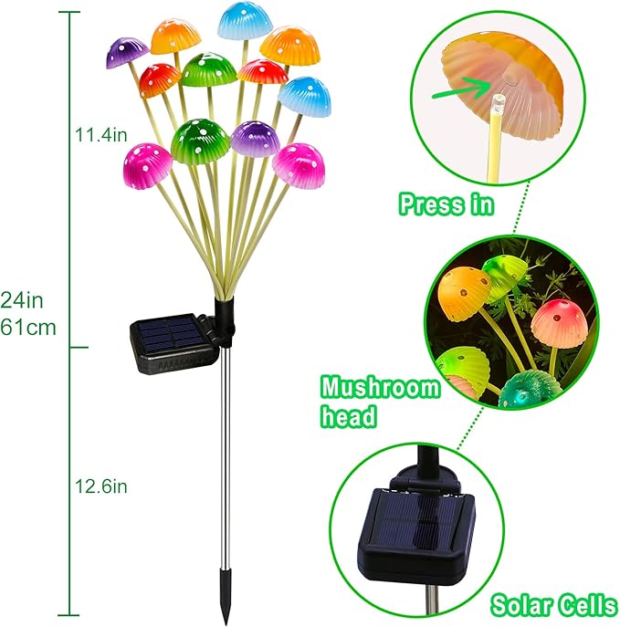 Solar Garden Lights Decorative, 2 Pack 24LED Solar Powered Mushroom Lights - Image 3