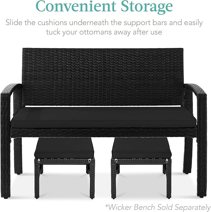 Best Choice Products Set of 2 Wicker Ottomans, Additional Seating, Side Table - Image 5