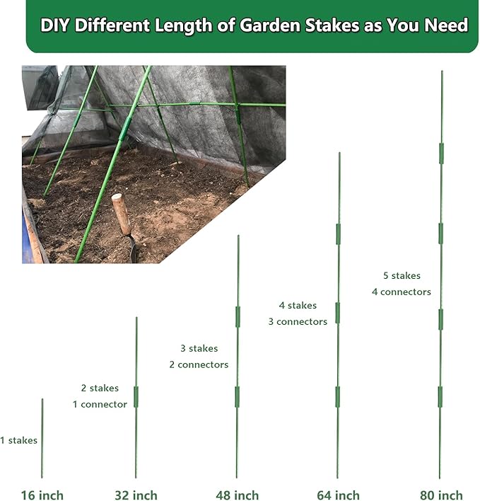 Garden Stakes Kit, 20 Sets 16 inch 0.43" in Diameter Steel Plant Stick Support - Image 3