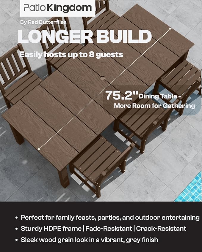 9-Piece Outdoor Dining Set for 8, 75.2'' HDPE Table - Image 8