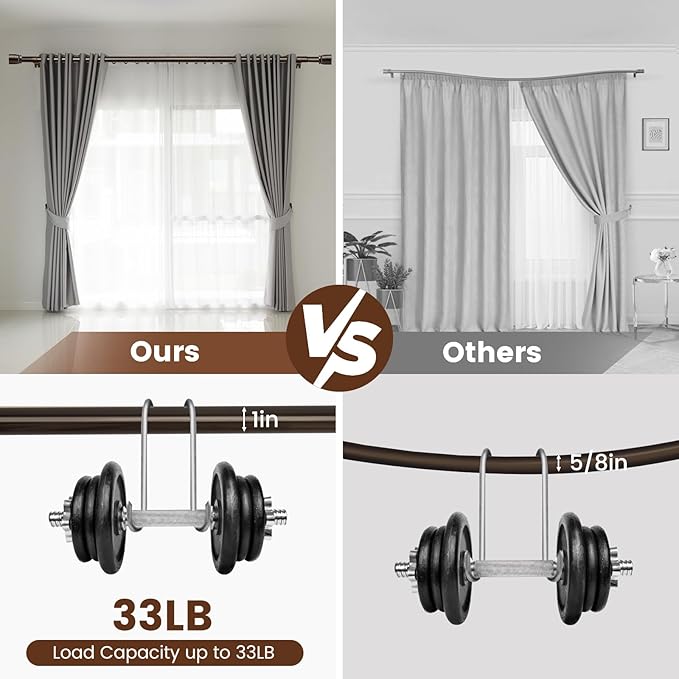 1” Diameter brown curtain rod Itself is 30 to 60 inch. 1 Pack Fits 30-54 inch - Image 4