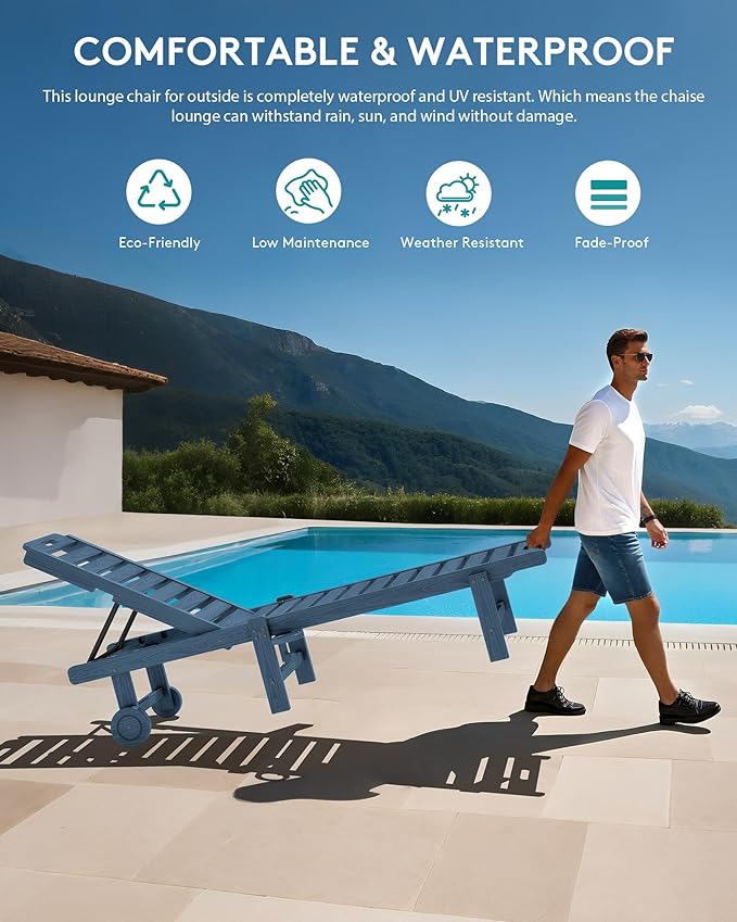 SERWALL Outdoor Chaise Lounge Set of 2, All-Weather HDPE Pool Lounge Chairs - Image 6
