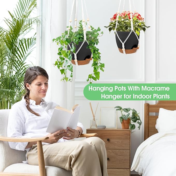 Hanging Planters for Indoor Outdoor Plants, 2 Pack Self Watering Hanging Pots - Image 5