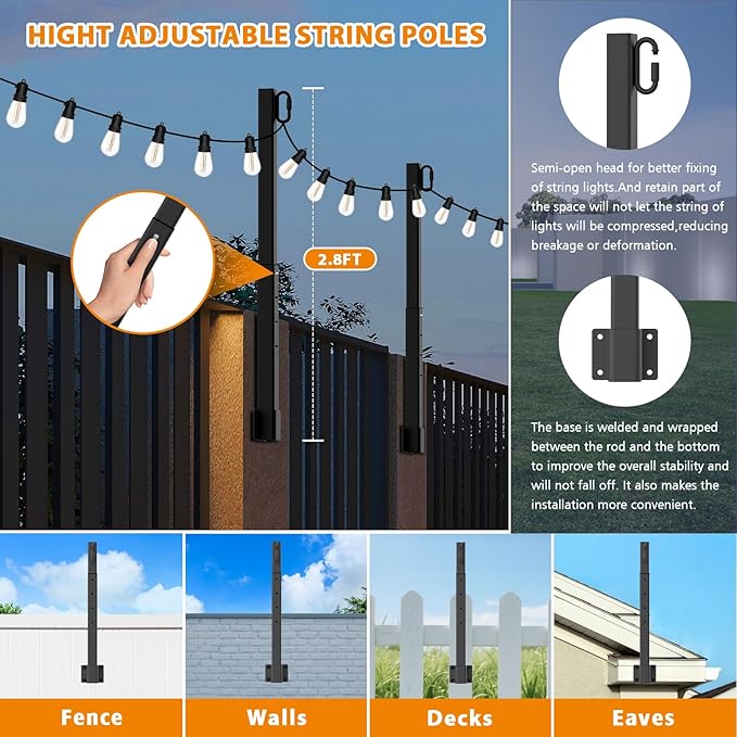 AILBTON 8 Pack 2.8Ft String Light Poles, Light Poles - Image 2