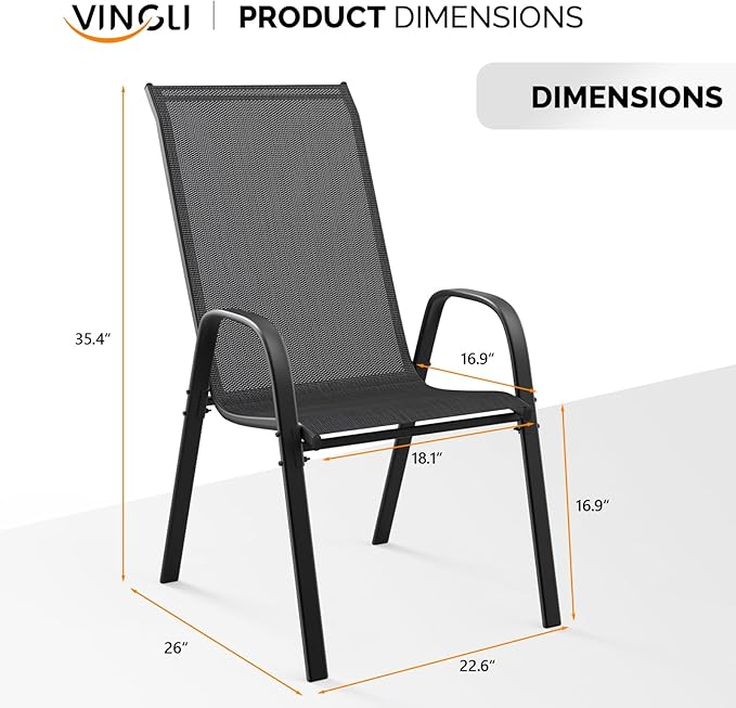 VINGLI Patio Chairs Set of 2 – Stackable Outdoor Dining Chairs - Image 3