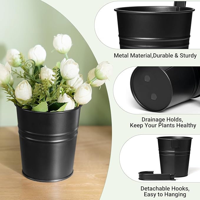 Dahey 10 Pcs Hanging Flower Pots Metal Iron Bucket Outdoor Planter - Image 3